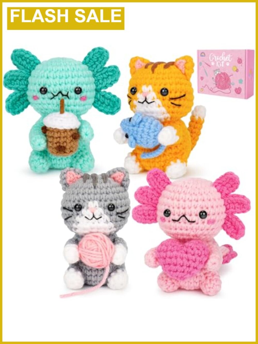 Crochet Kit for Beginners Adults 4 Animals Amigurumi Starter Set